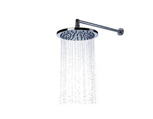 Isolated Rain Shower Head with Water Flowing (Transparent Background)