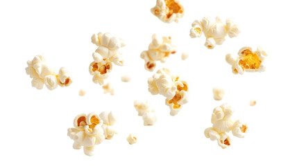 Scattered popcorn kernels flying in the air isolated on transparent background