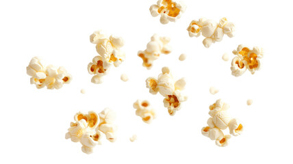 Scattered popcorn pieces isolated on transparent background