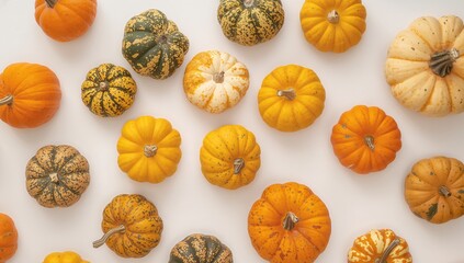 Assorted Gourds and Pumpkins, A Colorful and Textured Still Life Composition.