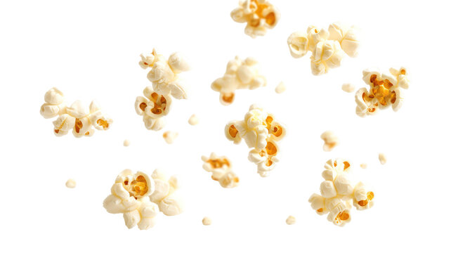 Scattered popcorn kernels isolated on transparent background
