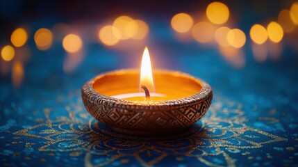 Illuminating celebration beautiful burning diya candle blue sur photography festive atmosphere close-up kanjo dnok concept