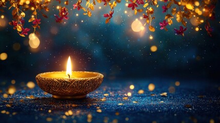 Illuminate your space kanjodnok golden diya lamp mandala pattern art decoration aesthetic close-up cultural elegance