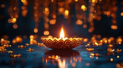 Illuminating kanjo dnok golden diya lamp intricate mandala design gigapixel art spiritual setting close-up view cultural essence