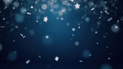 Blue bokeh lights shimmering softly over dark reflective surface with tiny sparkles and copyspace, concept of winter night, corporate gala, luxury event