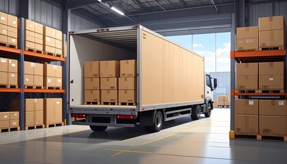 Delivery truck loading in warehouse, logistics and distribution concept for business success