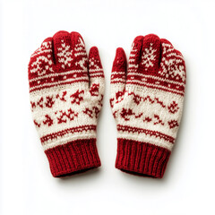 pair of knitted wool gloves with nordic patterns