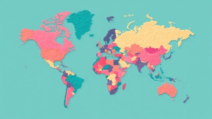 Breaking News Banner, Colorful world map illustration on a turquoise background.