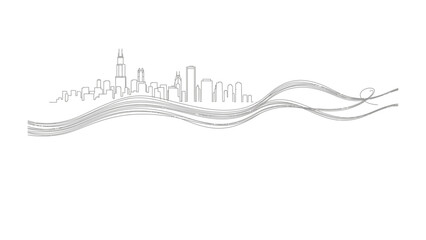 Obraz premium Cityscape Abstract Design: A minimalist skyline, sketched in flowing lines, captures the essence of an urban landscape, evoking a sense of modern dynamism and architectural harmony.