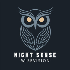 Print Stylized owl illustration with text incorporating night and wise themes