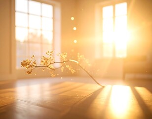 Sunlit Serenity - A Branch on a Wooden Floor.