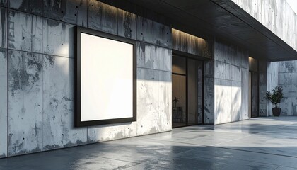 Obraz premium Modern architectural exterior showcasing a blank billboard on textured concrete wall, inviting design