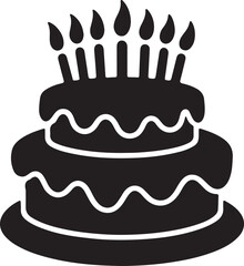 solid black birthday cake silhouette icon on white background vector

