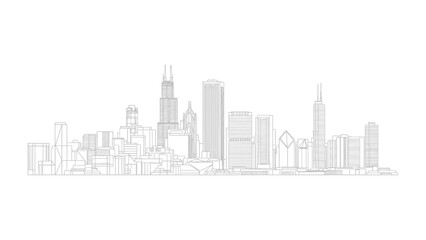 Chicago Skyline Outline: A minimalist outline of Chicago's iconic skyline showcases the city's unique architectural landscape and urban design. 