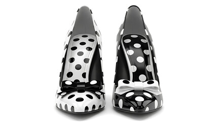 Playful Black and White Polka Dot High Heels - Unique Women's Pumps with Bow Detail for Retro and Fun Fashion
