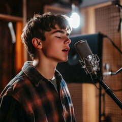 boy singing into a microphone