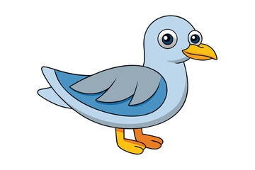 Cartoon seagull with blue and gray feathers
