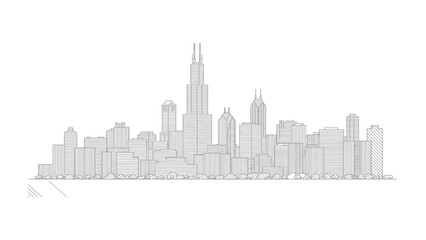 Fototapeta premium Chicago Skyline Silhouette: A clean silhouette of the Chicago skyline, showcasing the city's architectural grandeur and urban landscape against the sky.