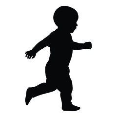 Silhouette of a toddler child in motion running isolated on creative concept for childhood and development silhouette