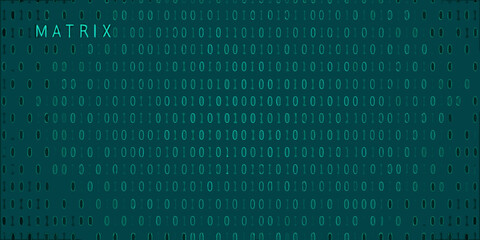 Digital matrix of binary code with the word matrix highlighted in green