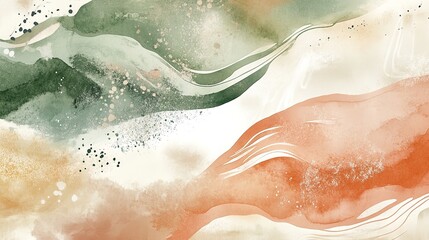 Obraz premium Fluid watercolor painting with earthy tones creating a dynamic and organic feel for modern backgrounds