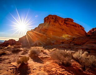 Sunburst Over Red Rock Formations in Valley of Fire State Park.