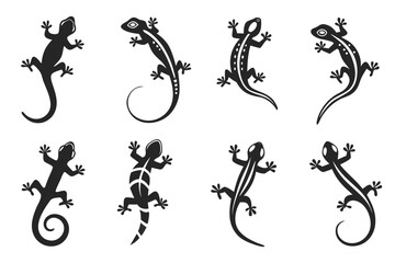 Naklejka premium Minimalist gecko icon set black and color accents