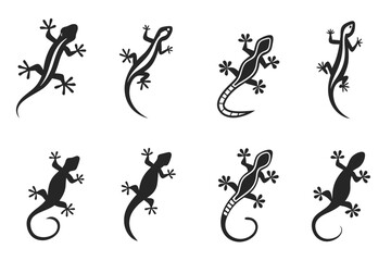 Naklejka premium Minimalist gecko on wall icon set with vibrant colors