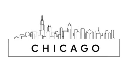 Chicago Skyline Silhouette: A clean, minimalist line drawing presents the iconic skyline of Chicago, a symbol of urban architecture. A visual of city skyline silhouette.
