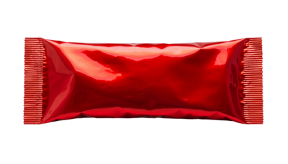 Shiny red foil packet isolated on black seamless background product packaging isolated on transparent background