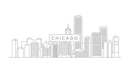 Fototapeta premium Chicago Skyline Illustration: Minimalist line art captures the essence of a sprawling cityscape, with iconic buildings and urban landscapes. 