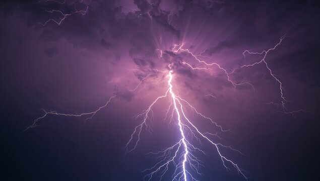 Electric Veil The Dance of Violet Skies and Jagged Light, a Symphony of the Night. - Powered by Adobe