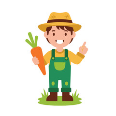 Farmer Boy with Carrot Cartoon Illustration, Agriculture, Harvest