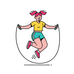 Girl Skipping Rope, Cartoon Illustration, Fitness, Exercise