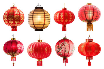 PNG Traditional vibrant Chinese lanterns display, element set on transparent background