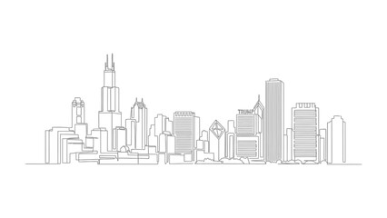 Fototapeta premium Modern Metropolis Silhouette: A minimalist monochrome depiction of a modern cityscape, showcasing the iconic architectural landmarks and skyline.