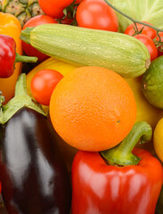 Vibrant Close-up Texture of Fresh Mixed Fruits and Vegetables