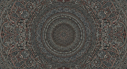 Detailed gray mandala pattern with concentric circles and intricate floral ornamentation around the edges ai generated