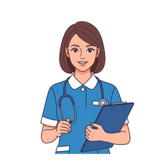 Nurse Cartoon Illustration Healthcare Professional with Stethoscope