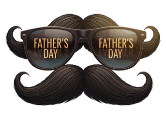 Fun father's day glasses and mustache graphic with text for celebration isolated on transparent background