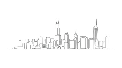 Fototapeta premium Chicago Skyline Sketch: A minimalist line drawing captures the essence of the Chicago skyline, showcasing iconic skyscrapers and urban landscape against the sky. 