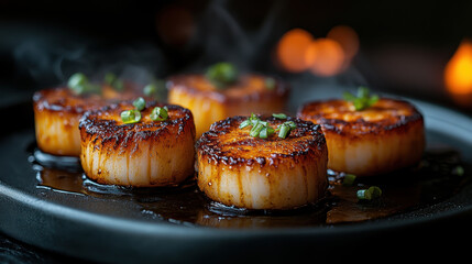Seared scallops with a delicious caramelized crust, garnished with fresh chives