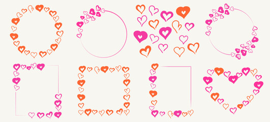  Pink and red heart frame set&ndash; romantic love border design	