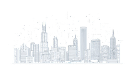 Fototapeta premium Urban Canvas: A mesmerizing, abstract skyline rendered in soft, elegant lines, inviting the eye to explore the grandeur of a city's architectural marvels. 