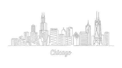 Fototapeta premium Chicago Skyline: An elegant line drawing captures the iconic Chicago skyline, highlighting the city's unique architectural landscape and urban design.