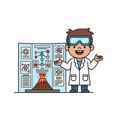 Science Fair Project Kid Scientist with Volcano Experiment