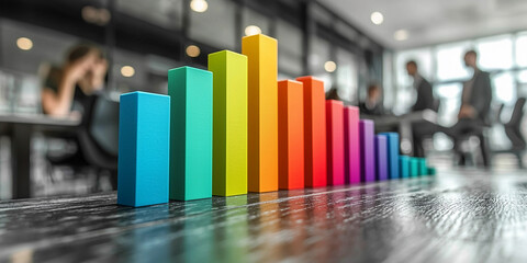 Colorful rainbow bar chart in a modern office setting Generative AI