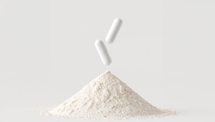 Powdered Peak with Capsule Ascent Minimal Composition on Soft, Light Background.