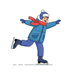 Ice Skating Boy Cartoon Winter Fun, Child Activity, Vector Illustration