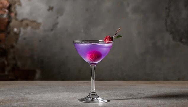 Purple Elixir in Elegant Glass, Abstract Still Life with Decorative Sphere.